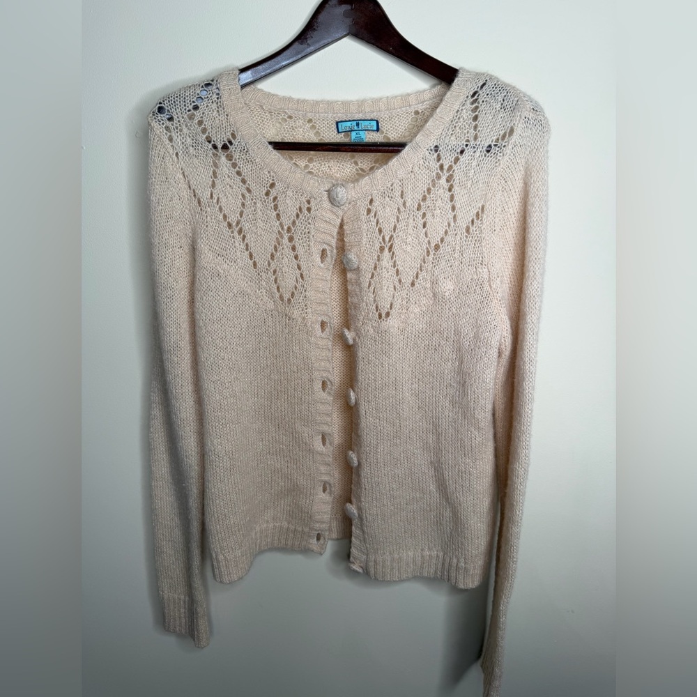 Vintage LOUIE LUCIE Angora Mohair Cream Button Cardigan Women’s XL